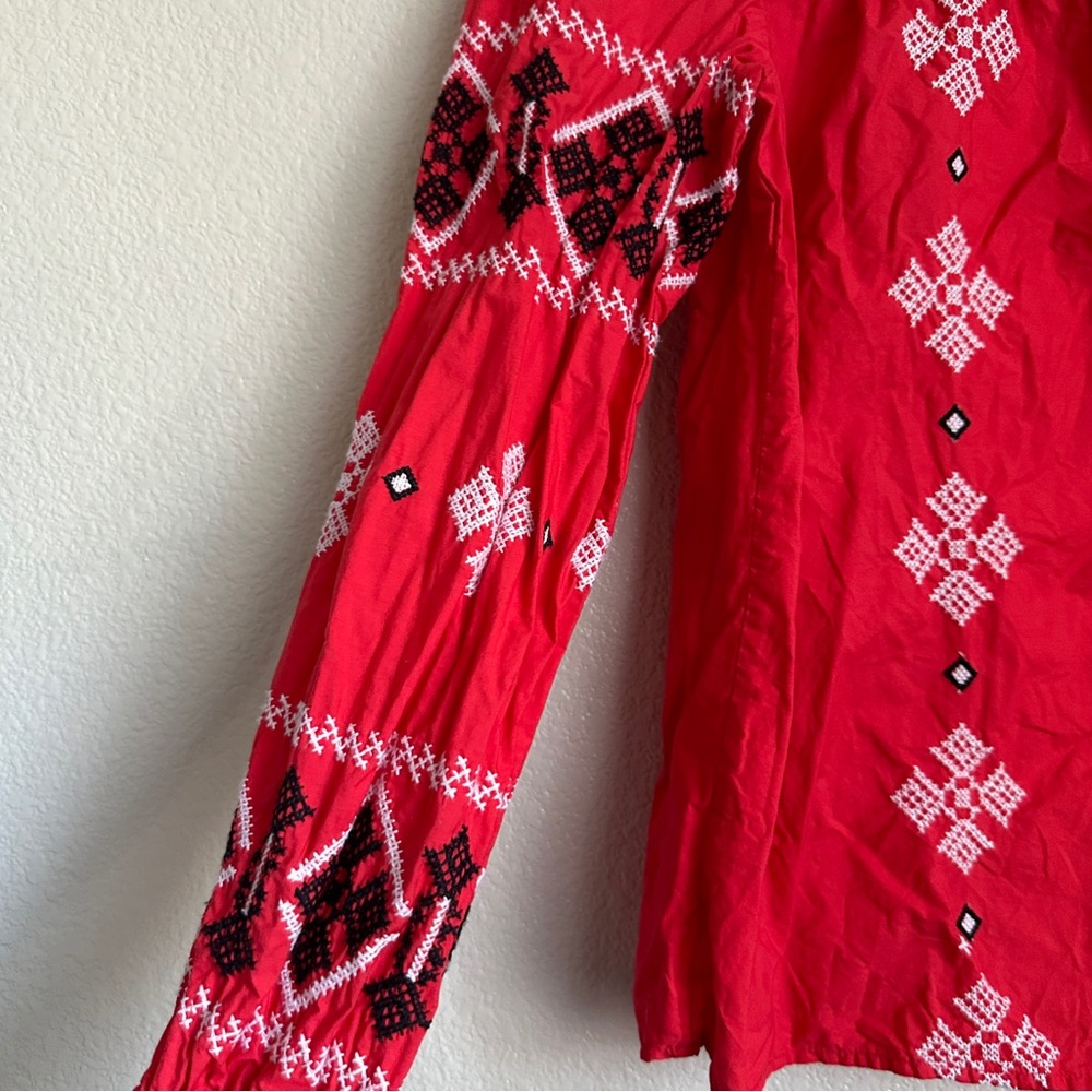 Zara Womens Red Embroidered Boho Blouse Cotton Sz Small - Picture 3 of 8